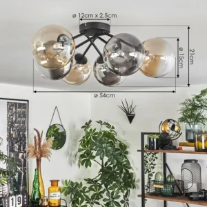 hofstein Plafonnier - Verre 15 cm Chehalis Ambre, Clair, Fumé, 6 lumières* Lampes Modernes