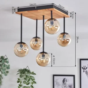 hofstein Plafonnier - Verre 10 cm Chehalis Écru, Noir, 5 lumières* Lampes Modernes