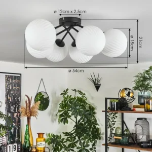 hofstein Plafonnier - Verre 15 cm Chehalis Blanc, 6 lumières* Lampes Modernes