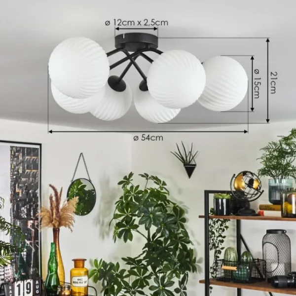hofstein Plafonnier - Verre 15 cm Chehalis Blanc, 6 lumières* Lampes Modernes