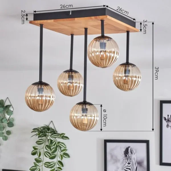hofstein Plafonnier - Verre 12 cm Chehalis Écru, Noir, 5 lumières* Lampes Modernes