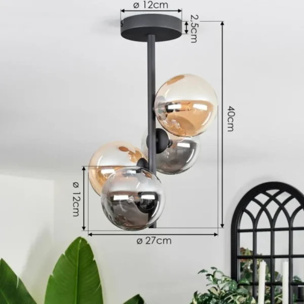 hofstein Plafonnier - Verre 12 cm Chehalis Ambre, Fumé, 4 lumières* Lampes Modernes