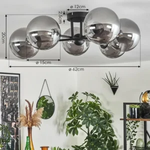 hofstein Plafonnier - Verre 15 cm Chehalis Fumé, 6 lumières* Lampes Modernes