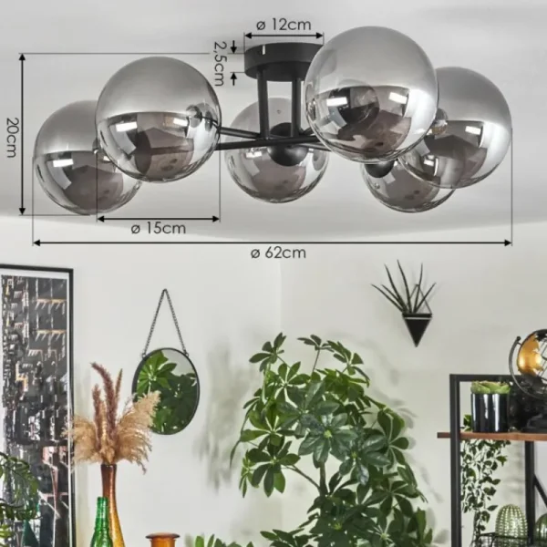 hofstein Plafonnier - Verre 15 cm Chehalis Fumé, 6 lumières* Lampes Modernes