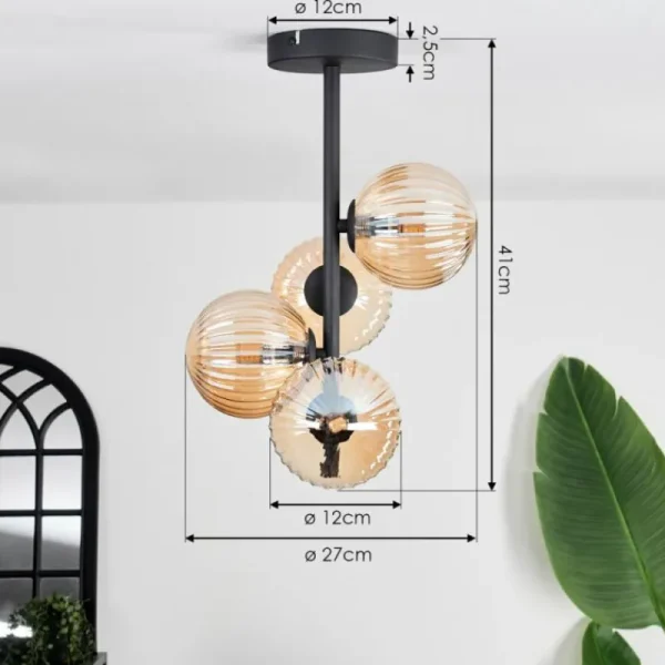 hofstein Plafonnier - Verre 12 cm Chehalis Ambre, 4 lumières* Lampes Modernes