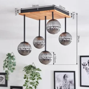 hofstein Plafonnier - Verre 10 cm Chehalis Écru, Noir, 5 lumières* Lampes Modernes
