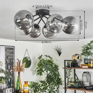hofstein Plafonnier - Verre 15 cm Chehalis Clair, Fumé, 6 lumières* Lampes Modernes