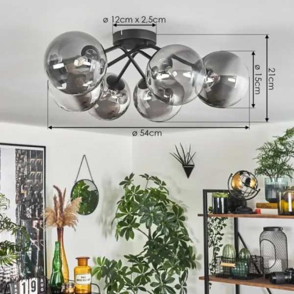 hofstein Plafonnier - Verre 15 cm Chehalis Clair, Fumé, 6 lumières* Lampes Modernes