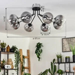 hofstein Plafonnier - Verre 15 cm Chehalis Noir, 8 lumières* Lampes Modernes