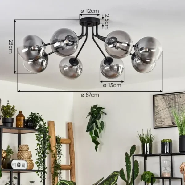 hofstein Plafonnier - Verre 15 cm Chehalis Noir, 8 lumières* Lampes Modernes