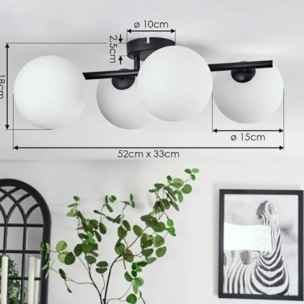 hofstein Plafonnier - Verre 15 cm Chehalis Blanc, 4 lumières* Lampes En Verre