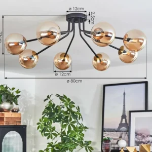 hofstein Plafonnier - Verre 12 cm Chehalis Or, Noir, 8 lumières* Lampes En Verre