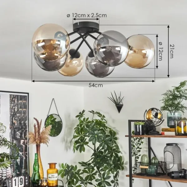 hofstein Plafonnier - Verre 15 cm Chehalis Ambre, Fumé, 6 lumières* Lampes Modernes