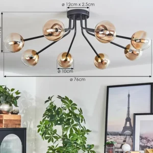 hofstein Plafonnier - Verre 10 cm Chehalis Or, Noir, 8 lumières* Lampes En Verre