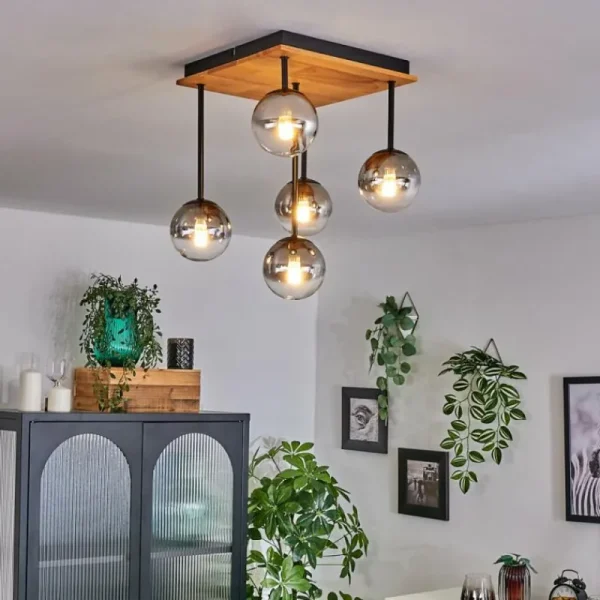 hofstein Plafonnier - Verre 10 cm Chehalis Écru, Noir, 5 lumières* Lampes Modernes