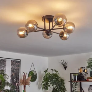 hofstein Plafonnier - Verre 10 cm Chehalis Fumé, 6 lumières* Lampes Modernes