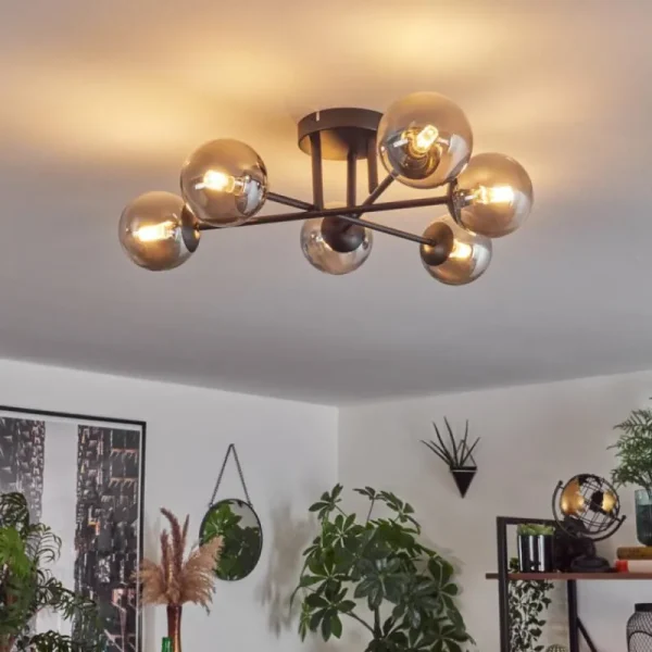 hofstein Plafonnier - Verre 10 cm Chehalis Fumé, 6 lumières* Lampes Modernes