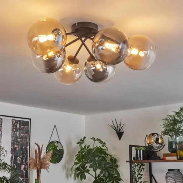 hofstein Plafonnier - Verre 15 cm Chehalis Ambre, Clair, Fumé, 6 lumières* Lampes Modernes