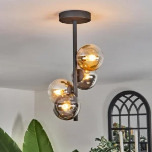 hofstein Plafonnier - Verre 10 cm Chehalis Ambre, Clair, Fumé, 4 lumières* Lampes Modernes