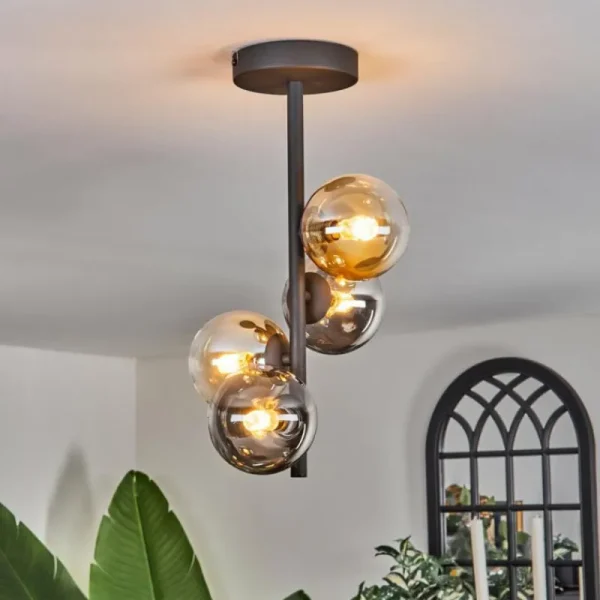 hofstein Plafonnier - Verre 10 cm Chehalis Ambre, Clair, Fumé, 4 lumières* Lampes Modernes