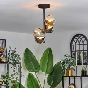 hofstein Plafonnier - Verre 12 cm Chehalis Ambre, Fumé, 4 lumières* Lampes Modernes