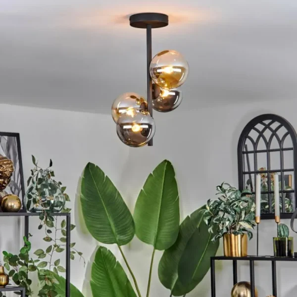 hofstein Plafonnier - Verre 12 cm Chehalis Ambre, Fumé, 4 lumières* Lampes Modernes