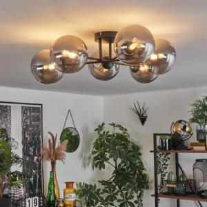 hofstein Plafonnier - Verre 15 cm Chehalis Fumé, 6 lumières* Lampes Modernes