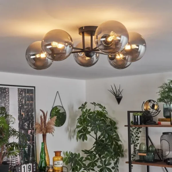 hofstein Plafonnier - Verre 15 cm Chehalis Fumé, 6 lumières* Lampes Modernes