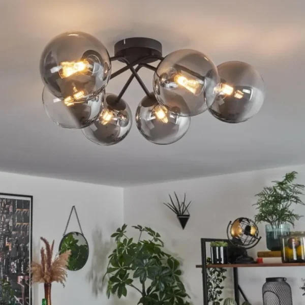 hofstein Plafonnier - Verre 15 cm Chehalis Clair, Fumé, 6 lumières* Lampes Modernes