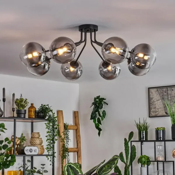 hofstein Plafonnier - Verre 15 cm Chehalis Noir, 8 lumières* Lampes Modernes