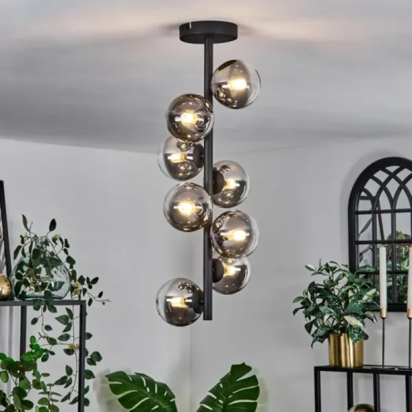 hofstein Plafonnier - Verre 10 cm Chehalis Clair, Fumé, 8 lumières* Lampes Modernes