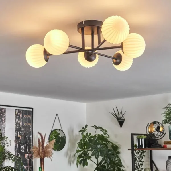 hofstein Plafonnier - Verre 10 cm Chehalis Blanc, 6 lumières* Lampes Modernes