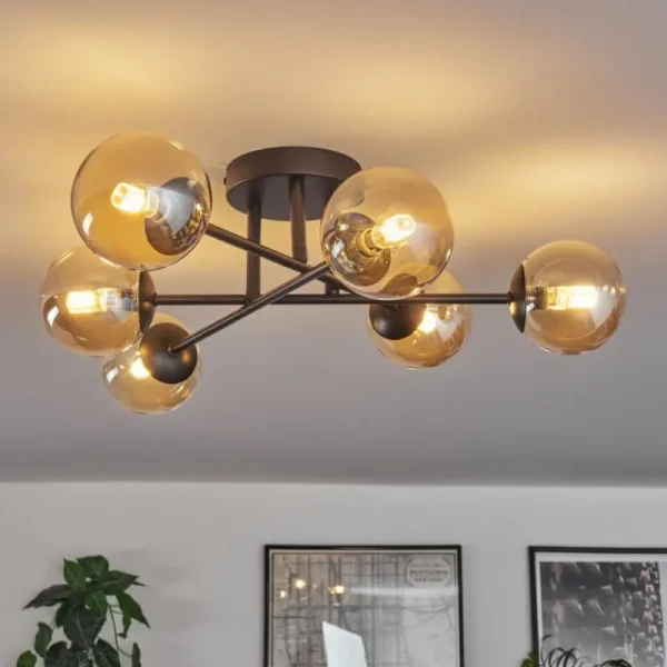 hofstein Plafonnier - Verre 10 cm Chehalis Ambre, 6 lumières* Lampes En Verre