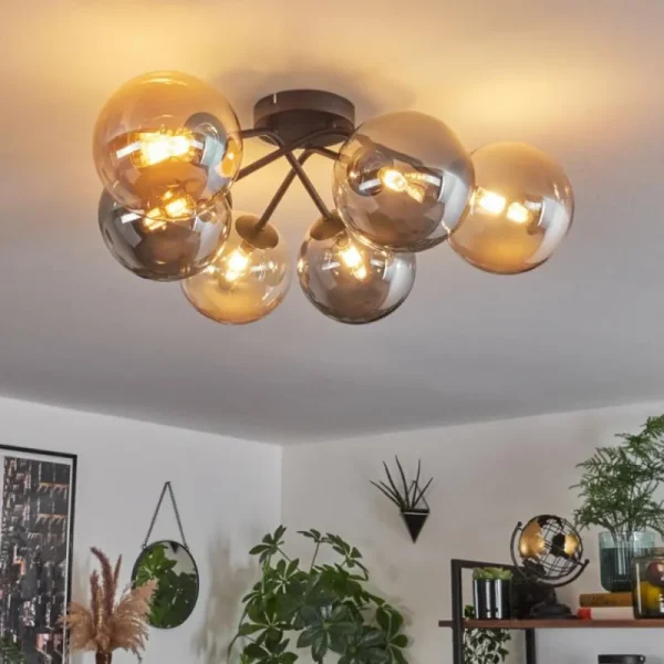 hofstein Plafonnier - Verre 15 cm Chehalis Ambre, Fumé, 6 lumières* Lampes Modernes