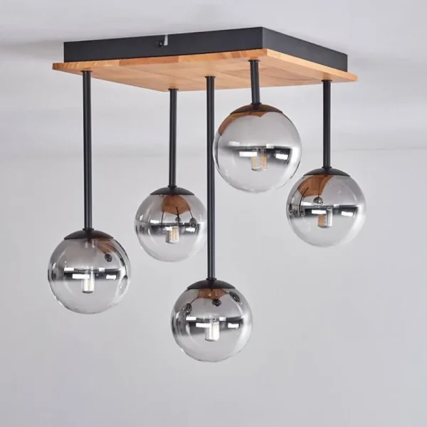hofstein Plafonnier - Verre 10 cm Chehalis Écru, Noir, 5 lumières* Lampes Modernes