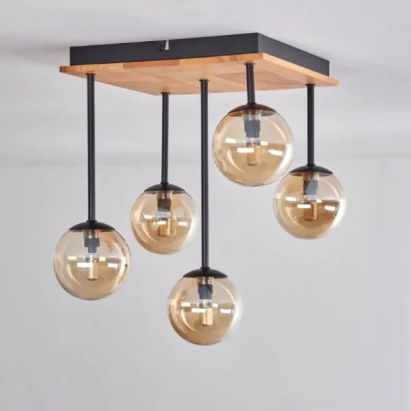 hofstein Plafonnier - Verre 10 cm Chehalis Écru, Noir, 5 lumières* Lampes Modernes