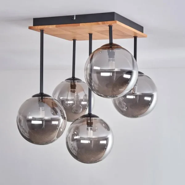 hofstein Plafonnier - Verre 15 cm Chehalis Écru, Noir, 5 lumières* Lampes Modernes