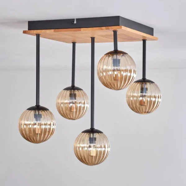 hofstein Plafonnier - Verre 12 cm Chehalis Écru, Noir, 5 lumières* Lampes Modernes