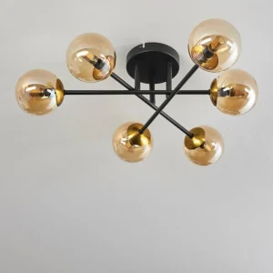 hofstein Plafonnier - Verre 10 cm Chehalis Or, Noir, 6 lumières* Lampes En Verre
