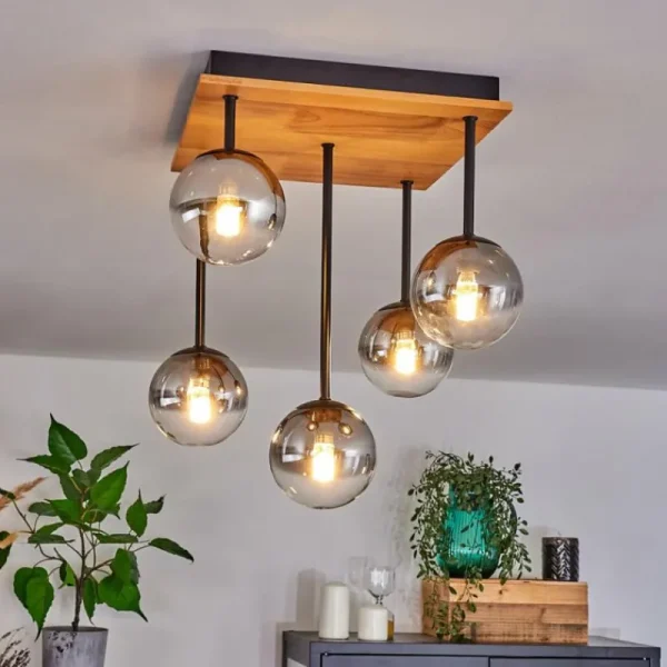 hofstein Plafonnier - Verre 10 cm Chehalis Écru, Noir, 5 lumières* Lampes Modernes