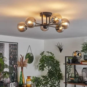 hofstein Plafonnier - Verre 10 cm Chehalis Fumé, 6 lumières* Lampes Modernes