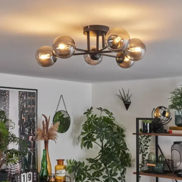 hofstein Plafonnier - Verre 10 cm Chehalis Fumé, 6 lumières* Lampes Modernes