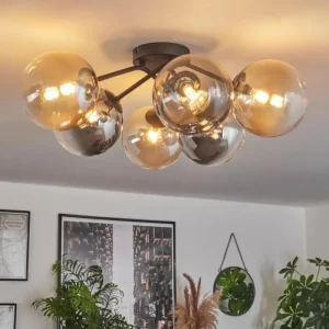 hofstein Plafonnier - Verre 15 cm Chehalis Ambre, Clair, Fumé, 6 lumières* Lampes Modernes
