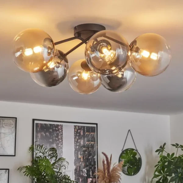 hofstein Plafonnier - Verre 15 cm Chehalis Ambre, Clair, Fumé, 6 lumières* Lampes Modernes