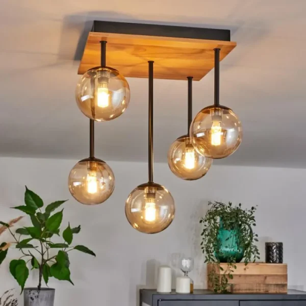 hofstein Plafonnier - Verre 10 cm Chehalis Écru, Noir, 5 lumières* Lampes Modernes