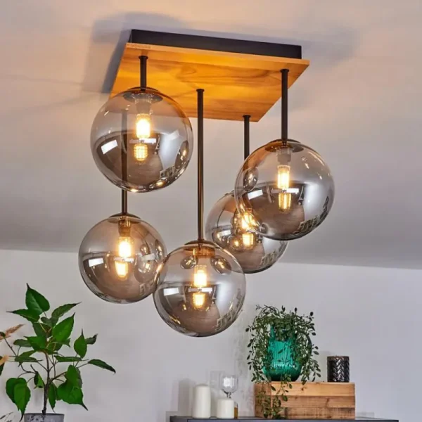 hofstein Plafonnier - Verre 15 cm Chehalis Écru, Noir, 5 lumières* Lampes Modernes