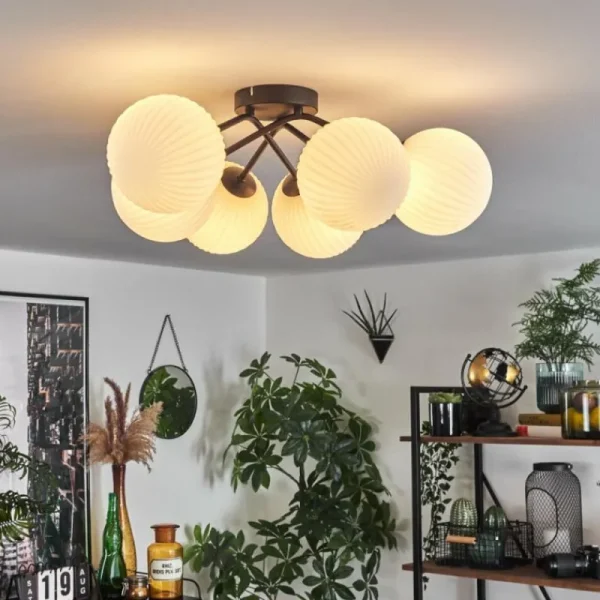 hofstein Plafonnier - Verre 15 cm Chehalis Blanc, 6 lumières* Lampes Modernes