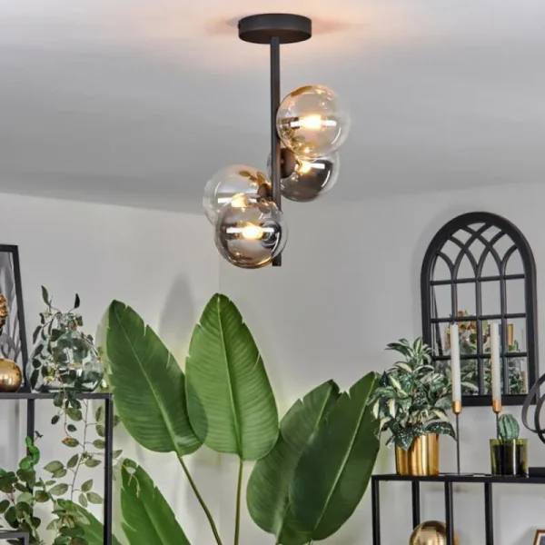 hofstein Plafonnier - Verre 12 cm Chehalis Ambre, Clair, Fumé, 4 lumières* Lampes Modernes