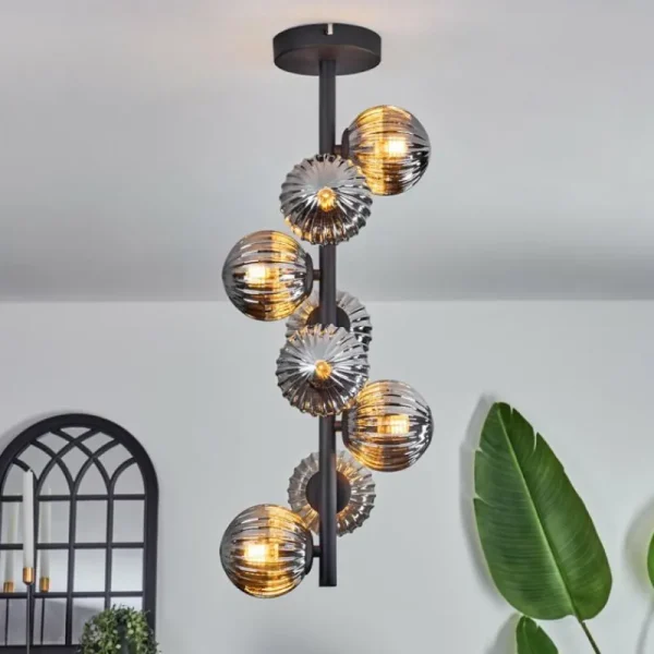 hofstein Plafonnier - Verre 10 cm Chehalis Fumé, 8 lumières* Lampes Modernes