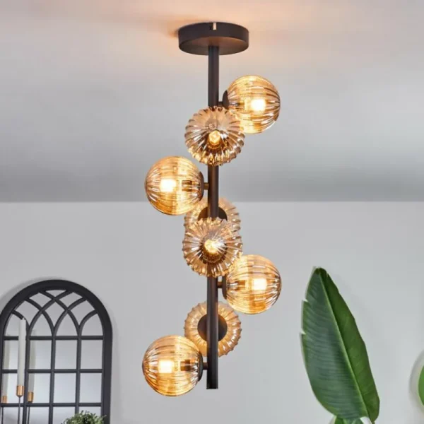 hofstein Plafonnier - Verre 10 cm Chehalis Ambre, 8 lumières* Lampes Modernes